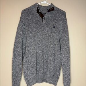 Chaps Gray Zip Up Sweater with Button Collar